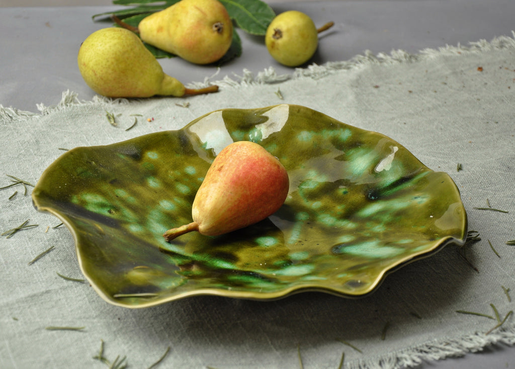 Decorative Round Bowl with Wavy Edge Green XXXL 28 cm