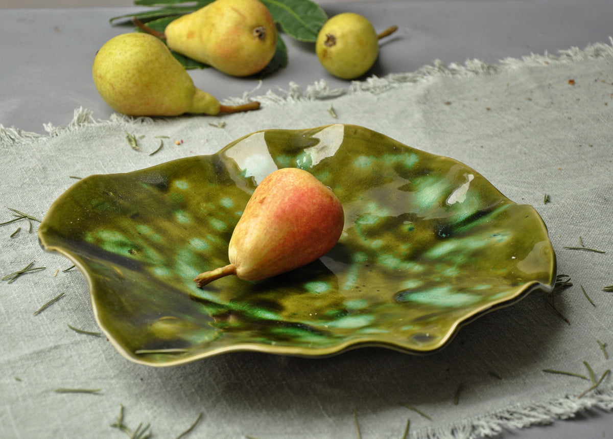 Decorative Round Bowl with Wavy Edge Green XXXL 28 cm